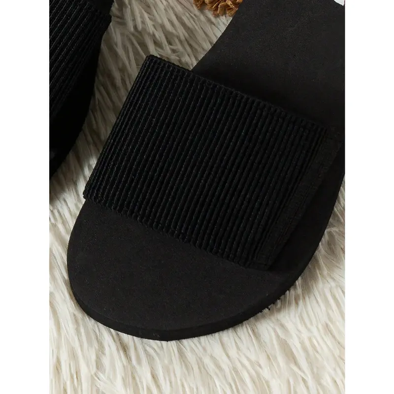 Elastic Band Casual Slippers For Women/men, Eva Plastic Beach Slides, Lightweight & Comfortable, Simple & Stylish Flat Open Toe Slippers Girl Walking Shoes Footwear Flipflop Tsinelas Creeper Black 5