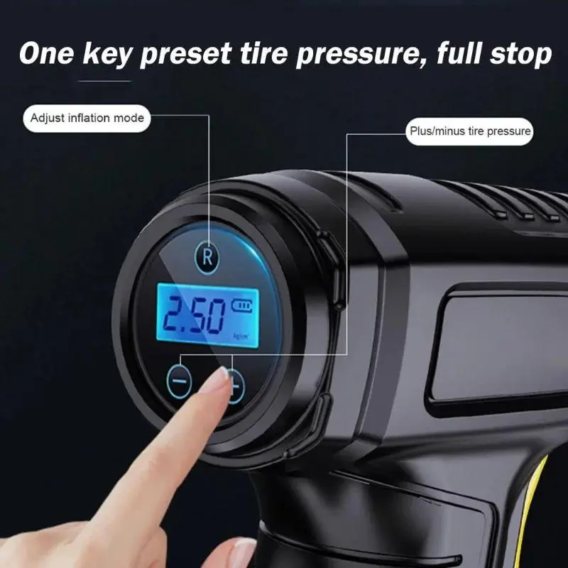 Wireless Tire Inflator, Portable Handheld Rechargeable Tire Pump with Digital Pressure Gauge, LED Light & 4 Nozzles for Cars Motorcycles Bikes 3
