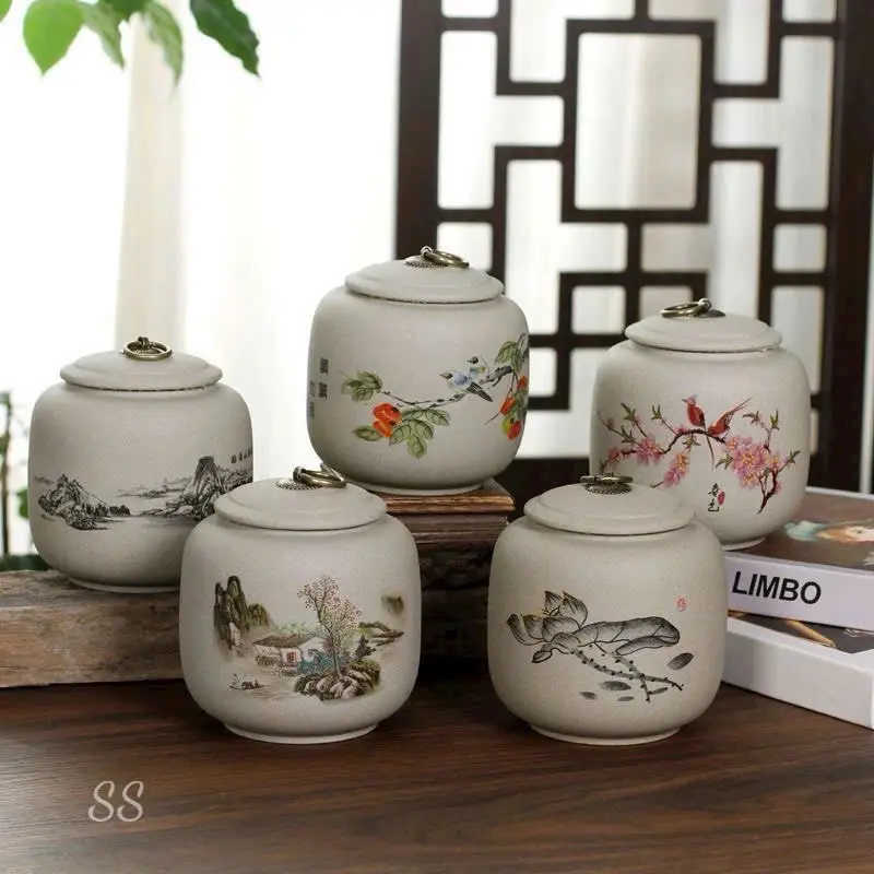 Hũ đựng trà gốm tử sa in hoạ tiết, hũ đựng trà gốm cao cấp.