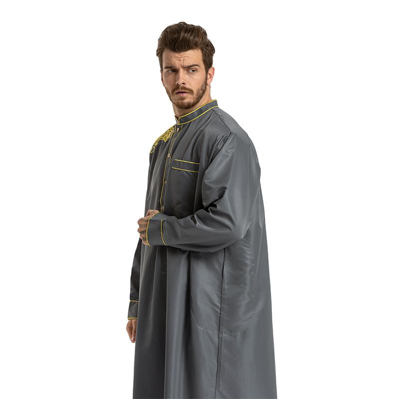 Product Introduction of European and American Hot Sale Middle East Muslim Ethnic Embroidery Long Sleeve Loose Stand Collar Robe Men 0006 11
