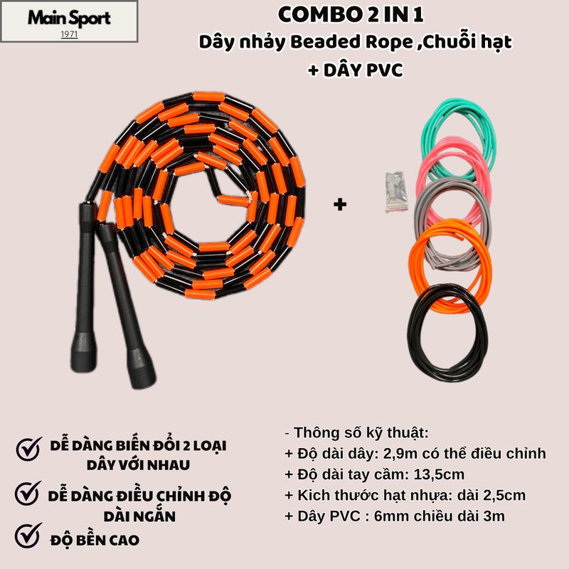 COMBO 2in1 - Dây nhảy Beaded Rope chuỗi hạt + Dây PVC 6mm ,Dây nhảy thể thao, cardio, thể lực, skill khó, tập luyện tăng cường sức khoẻ.... [ Main Sport 1971 ] Nam Pin