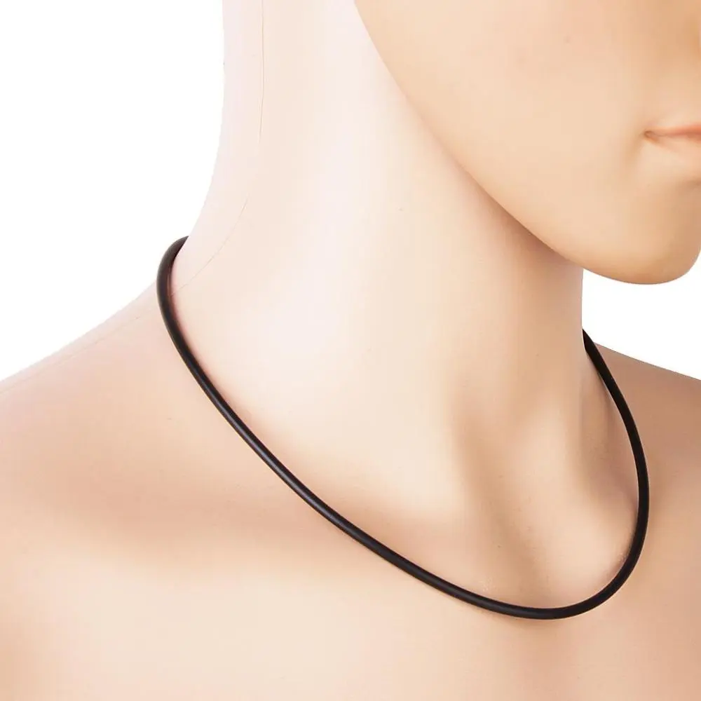 Black Rubber Cord Choker Chain Stainless Steel Clasp Necklace Rope