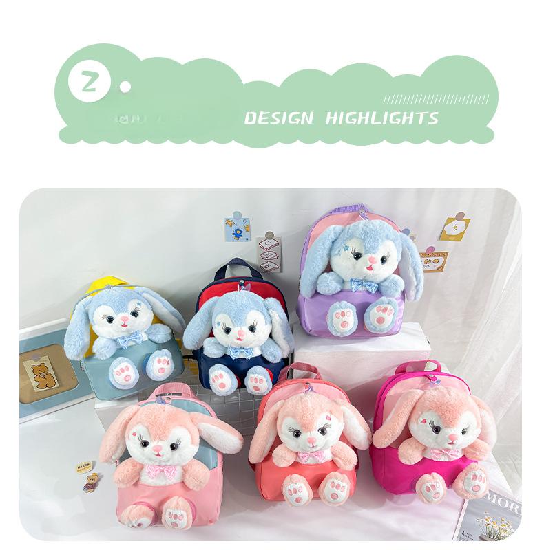 Product Introduction of Plush 3D Rabbit Backpack for Boys Girls Kids Children SchoolBag Cute Bow Tie Cartoon School Bags Kindergarten Preschool Baby Bag 11