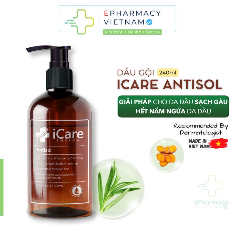 Dầu Gội iCare Pharma Antisol Sạch Gàu Chiết Xuất Dược Liệu Giảm Ngứa, Giảm Rụng, Không Gây Khô Tóc 240ml