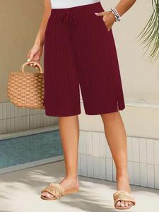 Shorts lisos de talla grande con abertura en el bajo, shorts casuales y cómodos de pierna ancha para uso diario, prendas inferiores femeninas para todas las estaciones
