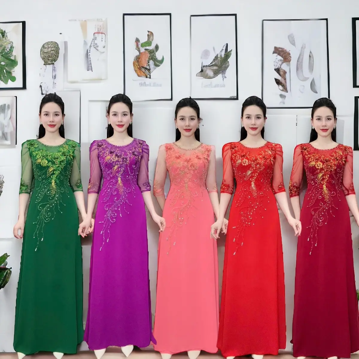 Áo dài dạ hội trung niên cao cấp mã AD41 Nữ Women a odai aodai mau jador dress