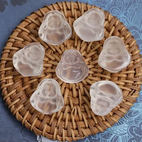 White Agate Chalcedony Ice Transparent Smiling Buddha Chalcedony Pendant