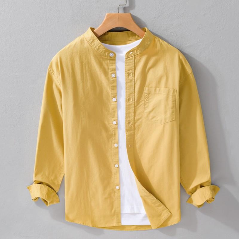 Áo sơ mi Đũi nam dài tay kiểu dáng Basic Menswear Đũi cổ tàu 0