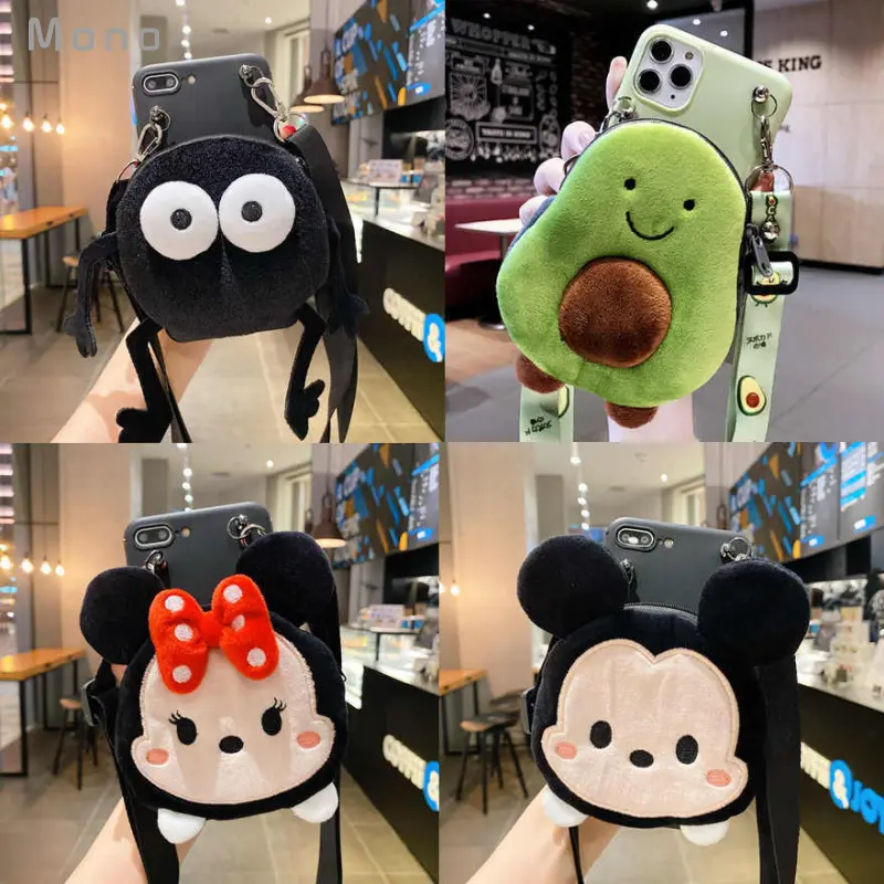 2528 Coin Purse iPhone 12 Plush Phone Case iPhone 11/XS/SE Women 7P/8 Plus Lanyard 11 Pro Soft Case 6 Card Holder Wallet Coin Purse Phone Case Wallet Phone Case Card Holder Phone Case