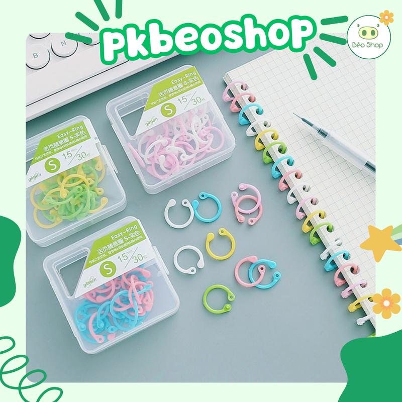 Hộp 32 chiếc 15mm 15 chiếc 20mm khoen còng nhựa PE nhiều màu Pkbeoshop làm Flashcard sổ bìa còng móc treo đồ 0