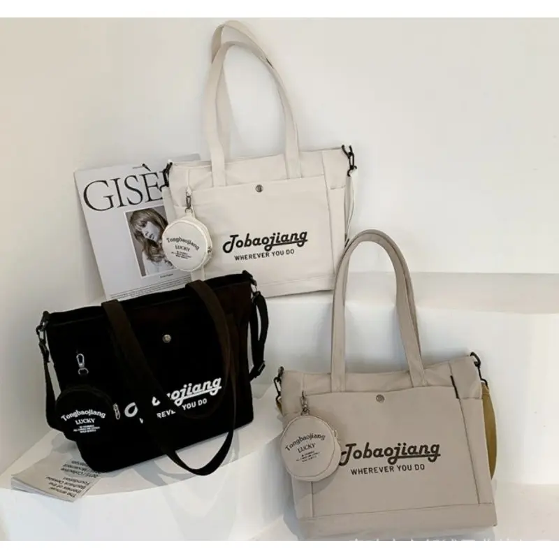 2in1 Canvas Tote bag Women's Casual Simple Elegant Large Capacity Commuter All-match Shoulder Crossbody Bag for Students