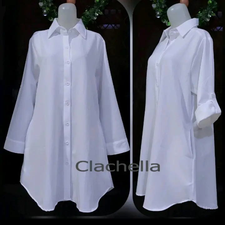 Tunik   Putih  Polos Lembut Formal Muslim Panjang Wanita