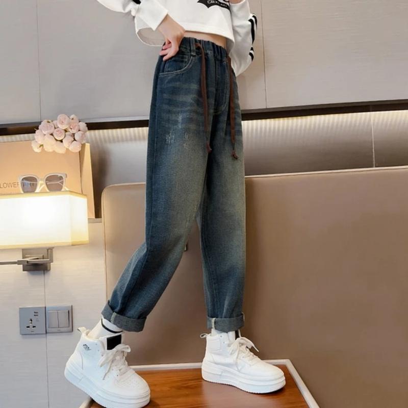 Product Introduction of Baggypants Jeans Celana baggy anak perempuan Baggy Jeans Usia 6-12 tahun  Celana baggy Jeans anak Polos Low Waist Fashion 10-11 tahun snowhitam bawahan Kulot 4