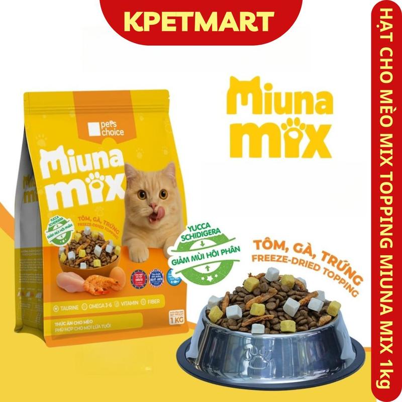 Thức Ăn Mèo MIUNA MIX Túi 1kg - Hạt Cho Mèo Mix Topping Thịt Trứng Tôm Sấy Khô - Hạt Cho Mèo Mọi Lứa Tuổi - KPETMART