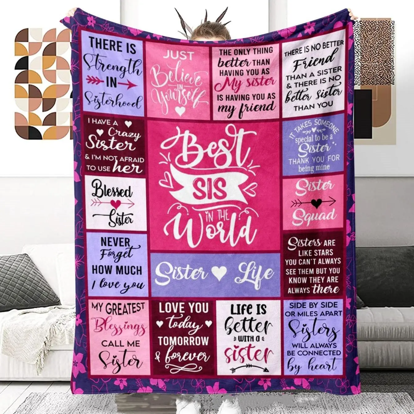 Best Sister Ever Letter Print Soft Warm   Blanket,  1 Count Soft and Comfortable Air-conditioned Room Throw, Warm Nap Blanket for Home, Office, Outdoor Camping
