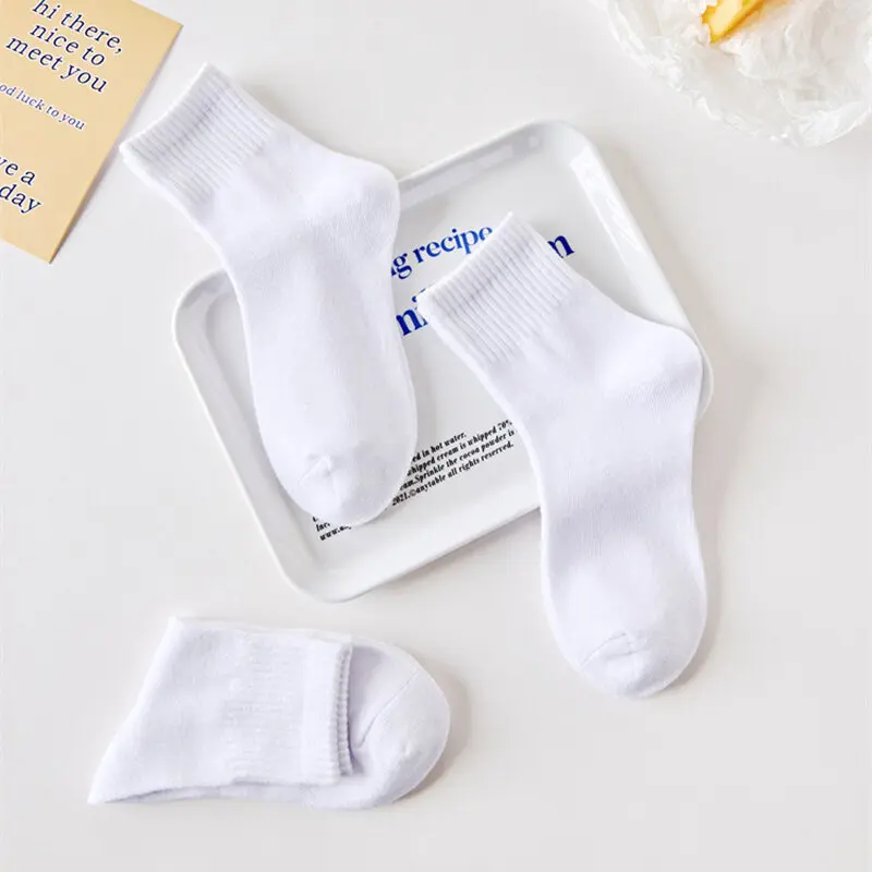 1Pair Thick Cotton White Kids Socks for Boys Girls Breathable Middle Tube Sports Socks 3-12Y