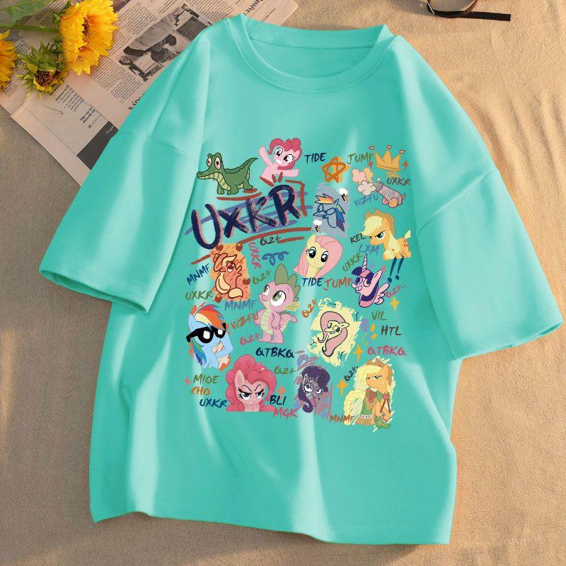 Áo Thun Bé Gái, Cotton Nguyên Chất, ngắn Tay, Phù Hợp Với Trẻ Em Lớn, In Hình Hoạt Hình My Little Pony Sành Điệu, Áo Tay Lửng Phong Cách, Hàng Mới Về Mùa Hè, Ins 2