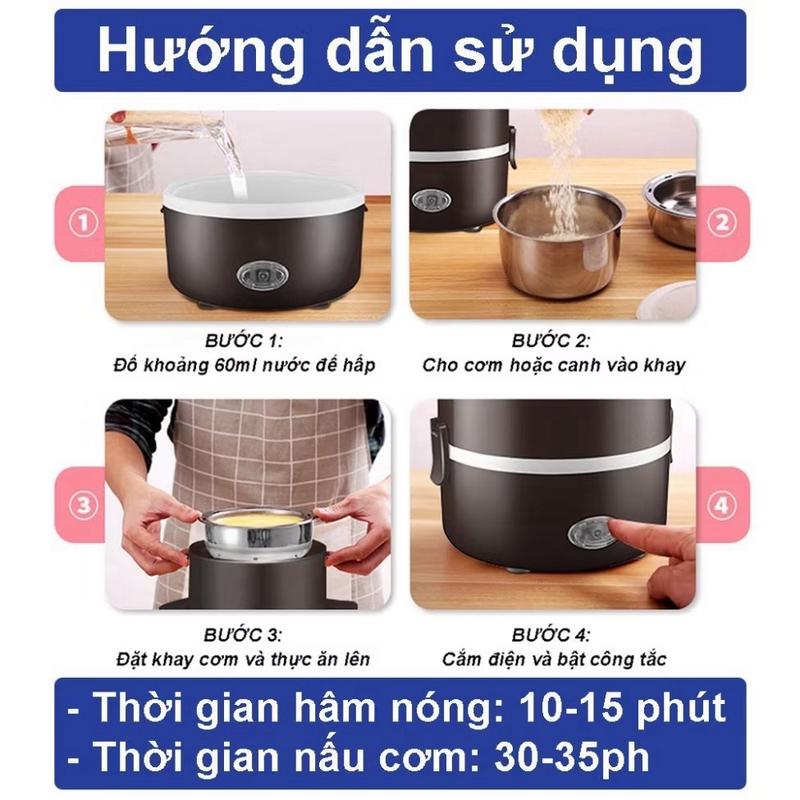 ￼Hộp đựng cơm hâm nóng cắm điện 3 tầng, cặp lồng cơm văn phòng giữ nhiệt, hâm nóng nhanh thức ăn lõi inox cao cấp 3