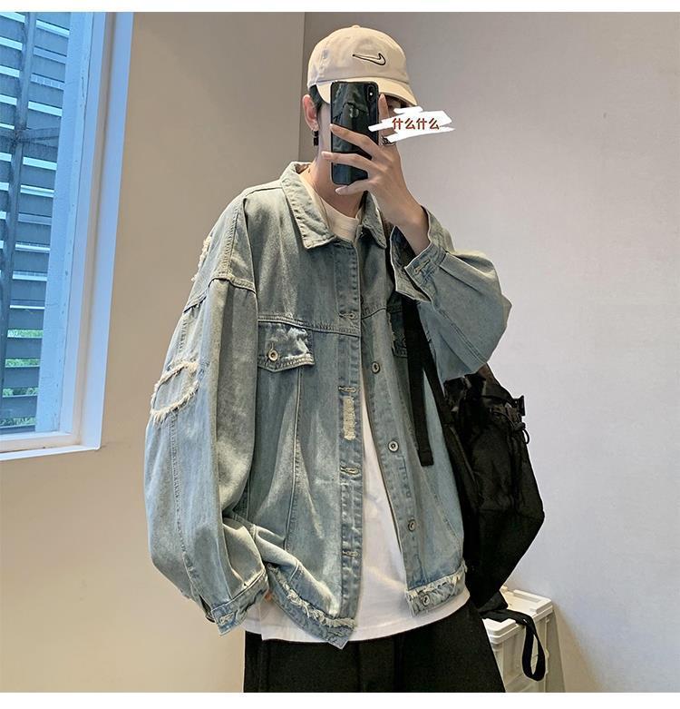 Product Introduction of Áo Khoác Denim Rách, Phong Cách Hồng Kông, Dành Cho Nam Giới, Phong Cách Hàn Quốc, Áo Khoác Dáng Rộng Hợp Xu hướng, Thanh Niên Nghệ Thuật, Đẹp Trai, Thích Hợp Cho Học Sinh, Dễ Phối Đồ, Dép, Thích Hợp Cho Mùa Xuân Và Mùa Thu 12