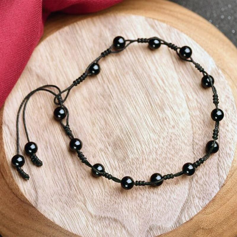 Product Introduction of Hand-woven Natural Obsidian Anklet Protection Hope Anklet 6
