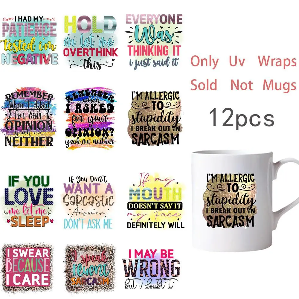 Colorful Block Letter Pattern UV Wraps, Self Adhesive Decorative Sticker, DIY Decals for Water Bottle, Laptop, Phone Case, Scrapbooking, Journal Making