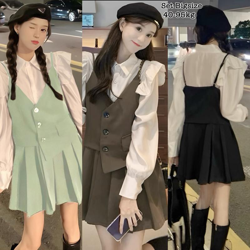  Thời Trang Bigsize - Set Váy 2 món Bigsize Vải Lụa Chéo Thái Thiết Kế Tay Dài Tiểu Thư Dự Tiệc Nữ Cao Cấp Xinh Đẹp Sang Trọng Dễ Thương Giá Rẻ 40-95kg ennhobigsize Khuy Voan Đen Dress - 2168 