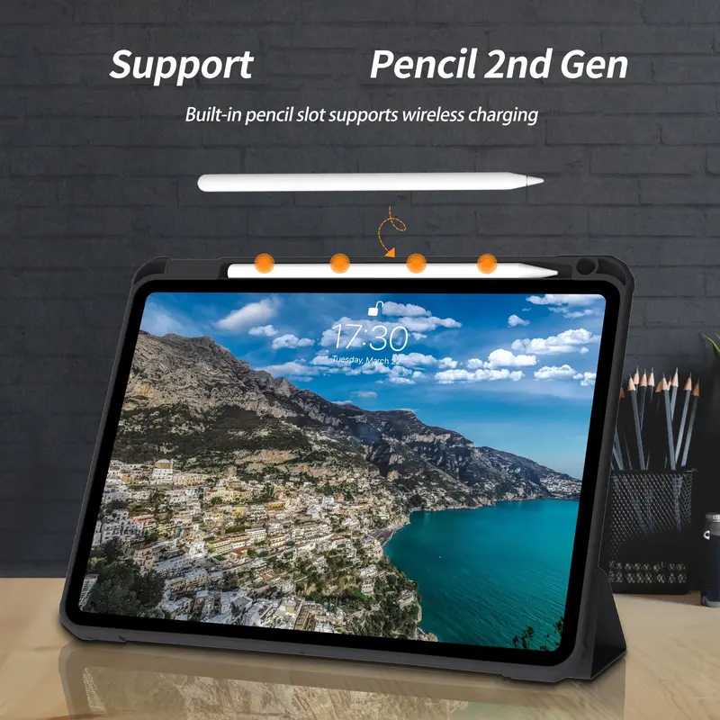 Anti-fall and Shock Absorption Tablet Case with Pen Holder, 1 Count Shockproof Cover W/clear Transparent Back Shell, HD Transparent Acrylic Protective Case for iPad 11 Inch and Above 3