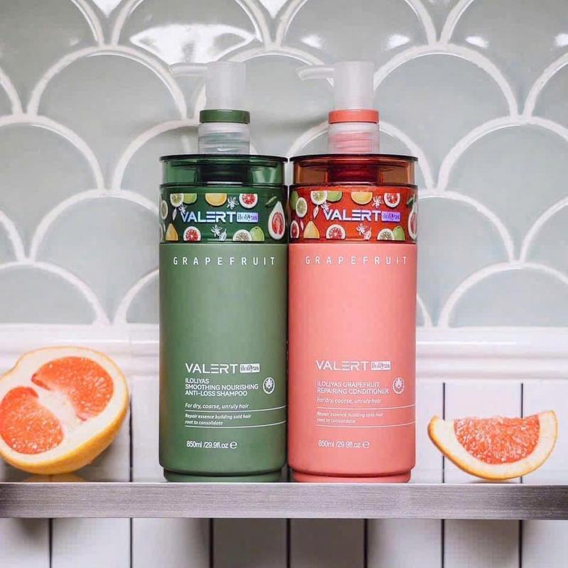 Dầu gội xả bưởi, Cặp dầu gội xả hương bưởi VALERT GRAPEFRUIT 850ml phục hồi Nữ Gội Đầu