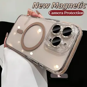 New Titanium Metal Lens Magnetic Phone Case for IPhone 16 13 14 15 Pro Max Transparent Acrylic Shockproof Bumper Hard Casing