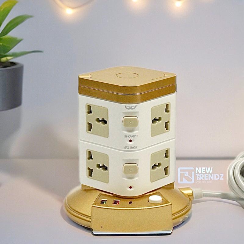 [GOLD] Ổ CẮM ĐIỆN MINI 2 TẦNG TÍCH HỢP 3 USB - 8 Ổ CẮM TIẾT KIỆM ĐIỆN vn thông minh ổ cắm & phụ kiện điện