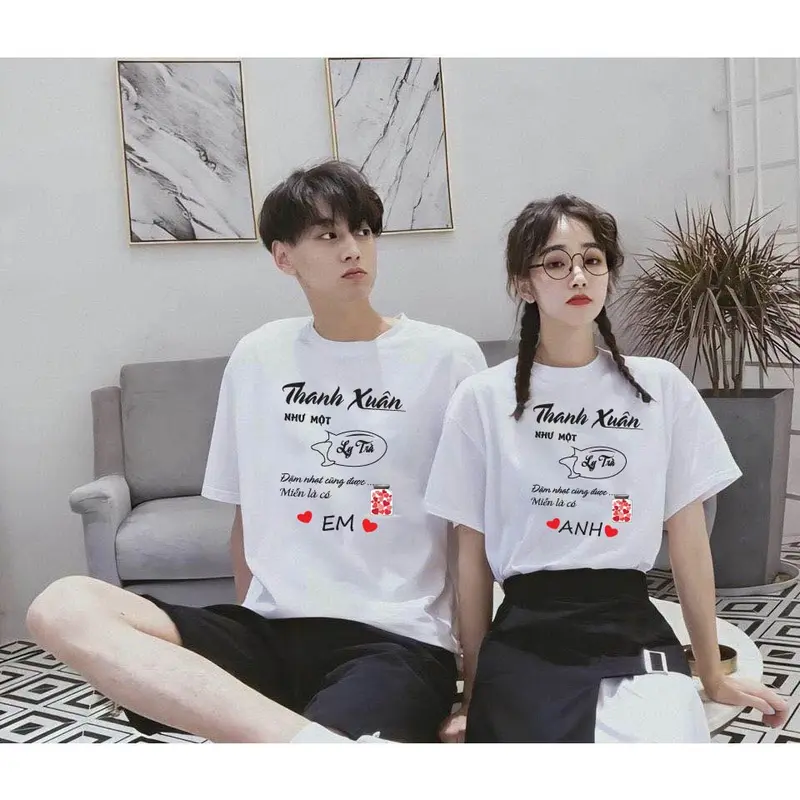 Áo thun, áo phông cặp nam nữ, áo đôi mặc với người yêu in hình CK-VK dễ thương (GIÁ 1 ÁO) chất cotton mềm mịn thoáng mát, phong cách năng động shatou  đồ Women  - Men Voi Top 8