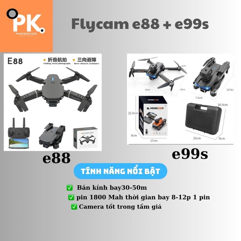 [Flycamshop1] Flycam E88 (Dc chổi than) + E99S (dc không chổi than) Drone tập bay | Camera kép 1080p | Cảm biến tránh va chạm e99s| | pin 1800 mah thời gian bay 15-20p