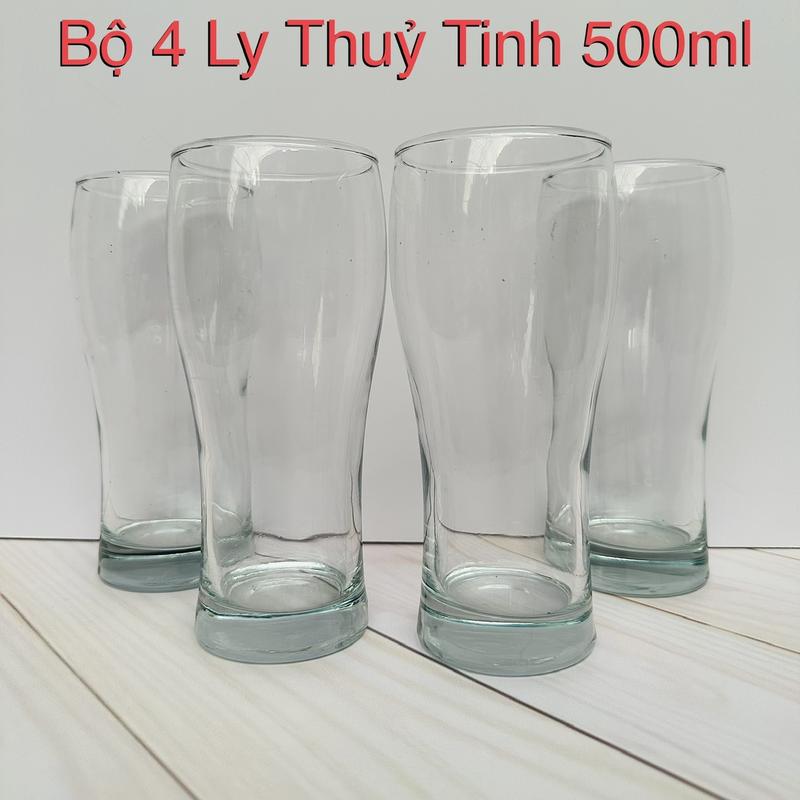 4 Cốc Ly Thuỷ Tinh 500ml - Kích Thước Cao 18cm - Rộng 7.7cm - Đáy 6cm - Cốc Ly uống Rượu , Bia , Cốc uống nước , Cà phê thuỷ tinh cao cấp