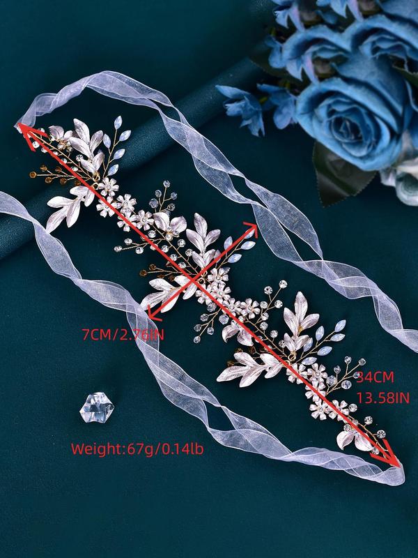 Women's Elegant Rhinestone Decorated Headwear,  Exquisite Trendy Flower & Leaf Design Headwear, Fashionable Hair Accessories for Wedding Party 1