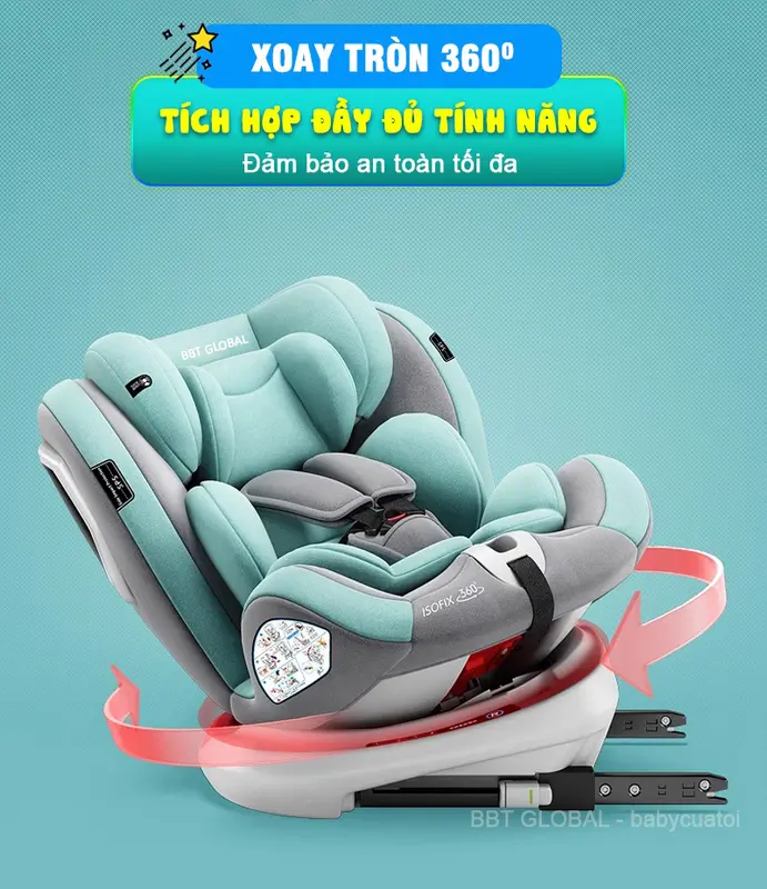 [CAR SEAT] Ghế ngồi ô tô cho bé xoay 360 độ, an toàn cho trẻ sơ sinh tới 12 tuổi GX303 2
