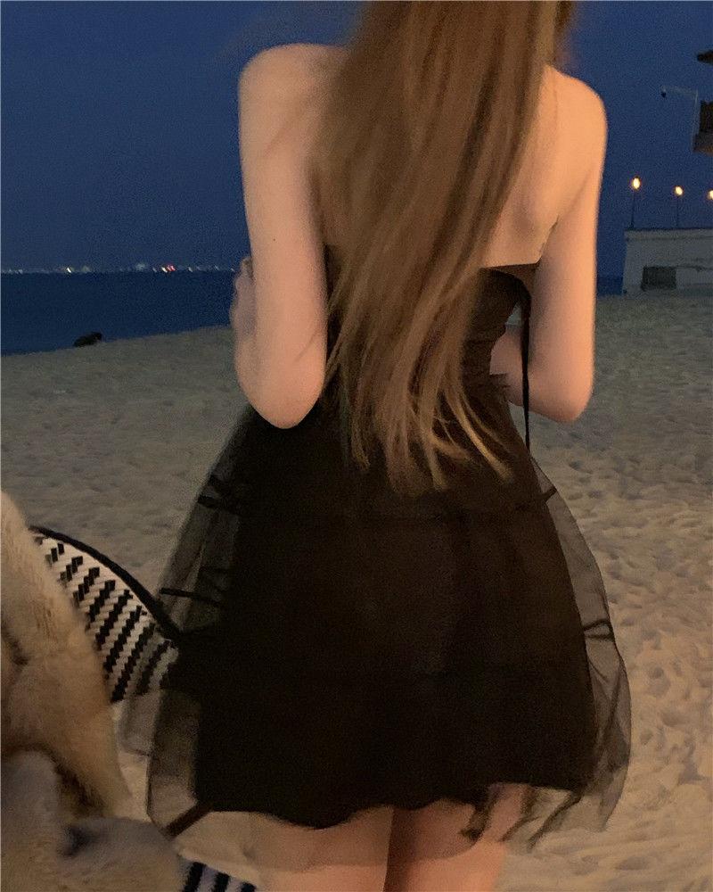 Product Introduction of #D2130# Sweet and Spicy Girl Mesh Sling Dress for Women Spring Black Ruffle Edge Short Skirt with Waist Closure Sexy Princess Fluffy Skirt Casual Womenswear Lingerie Lady Casual Wear Comfort Summer Basic Gowns 15