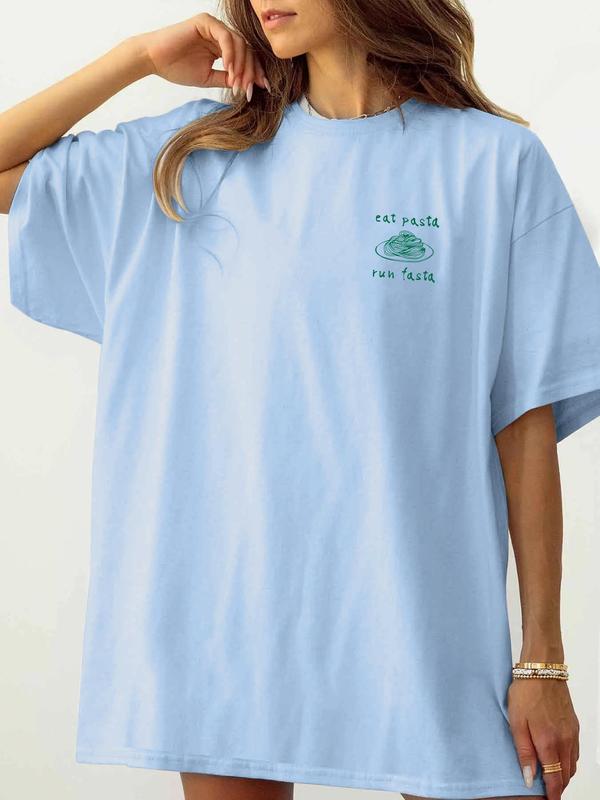 Women's Eat Pasta Run Fasta Funny Graphic Tee, Casual Pastaria Lover Short Sleeve T-shirt for Summer, Ladies Clothes for Daily Wear 5
