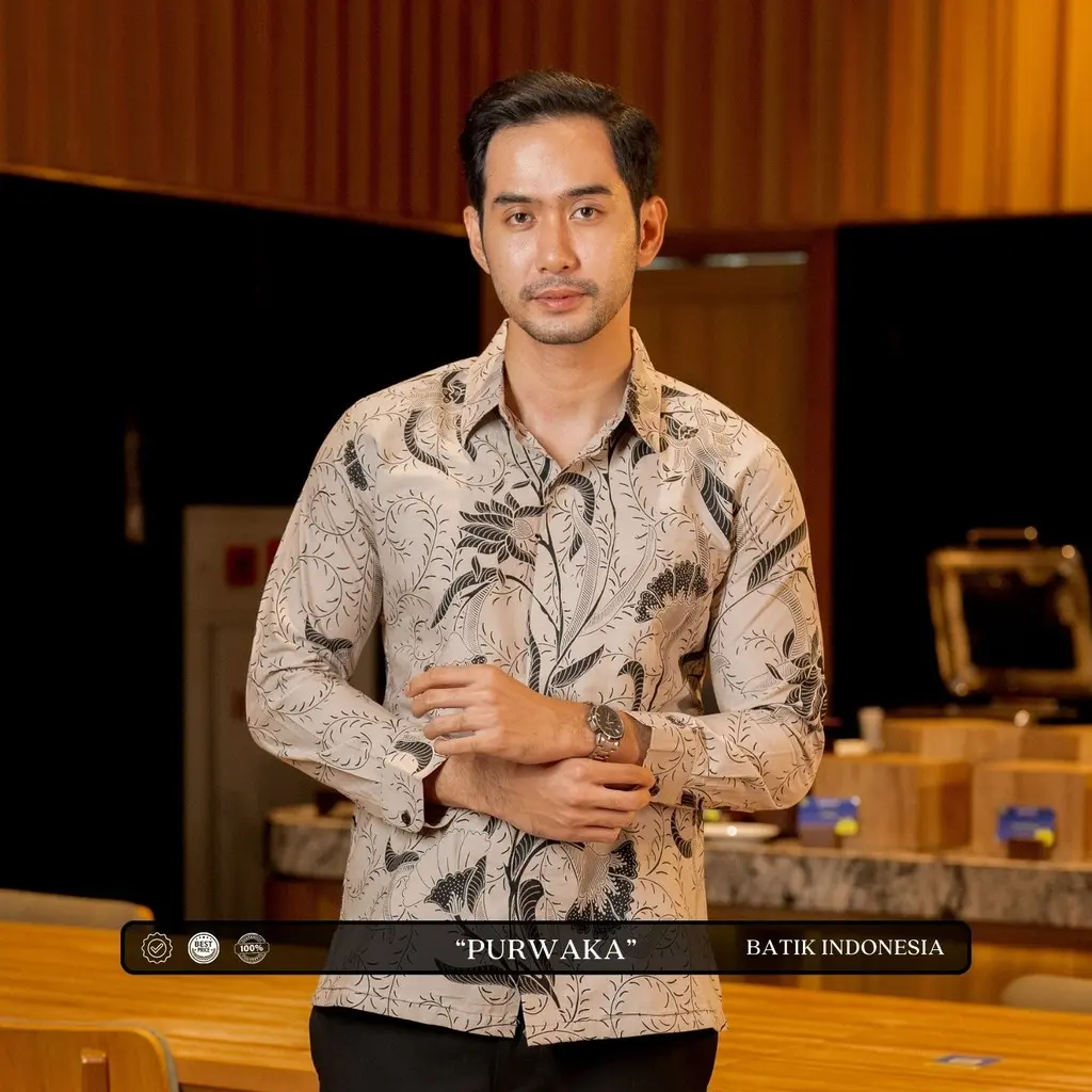 Batik Indonesia Motif Purwaka Kemeja Baju Batik Laki Laki Lengan Panjang Premium idn.new