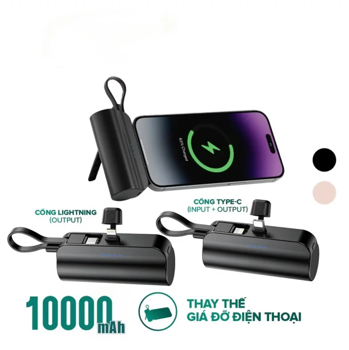 Pin    Mini 10000mAh 15W,  Nhanh, Hỗ Trợ  Đồng Thời 2 Điện Thoại, Kèm Giá Đỡ Xem Phim, Tiện Dụng Cho Du Lịch    sạc phòng dự Đèn