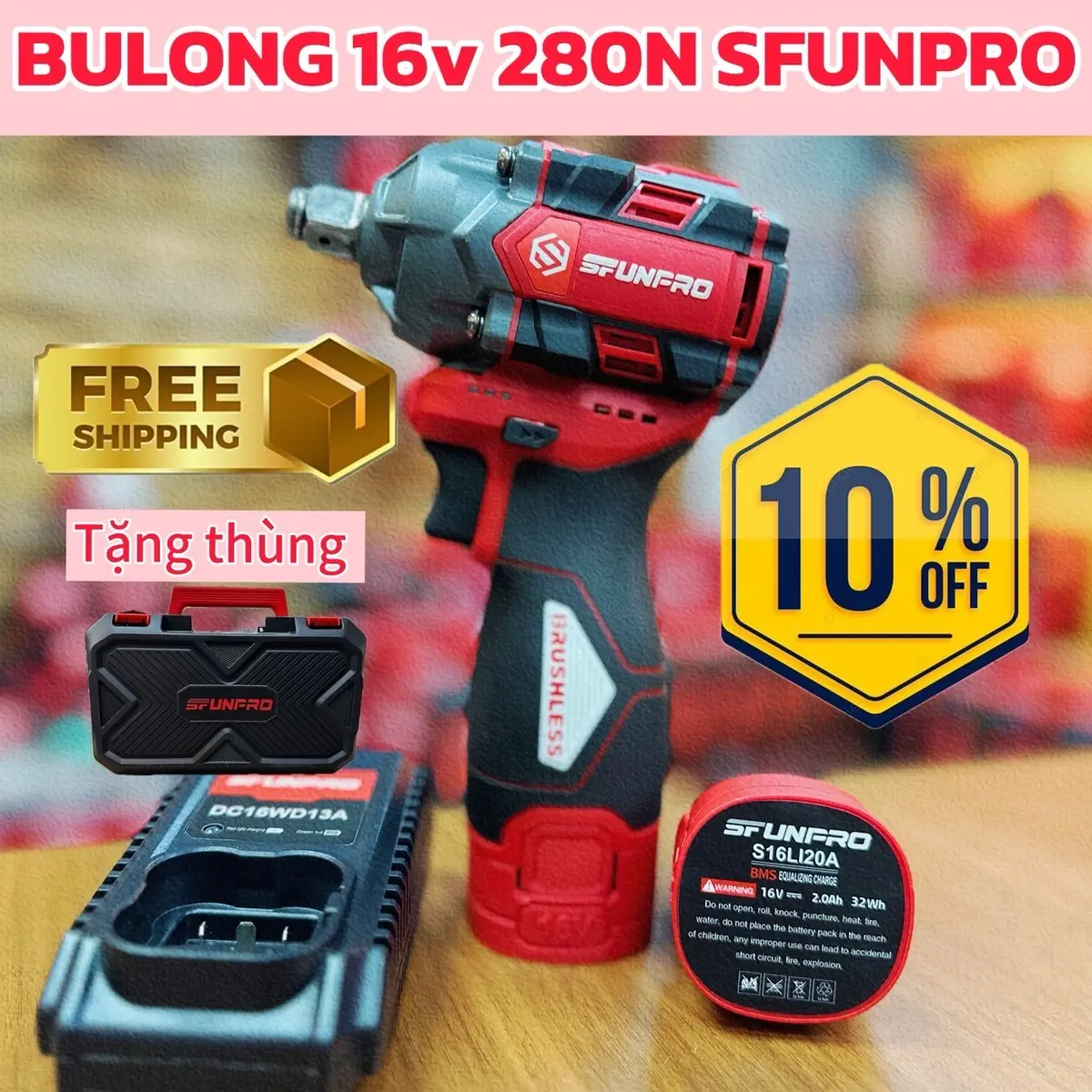 Máy siết bulong SFUNPRO 16V 3 cấp chỉnh tốc độ