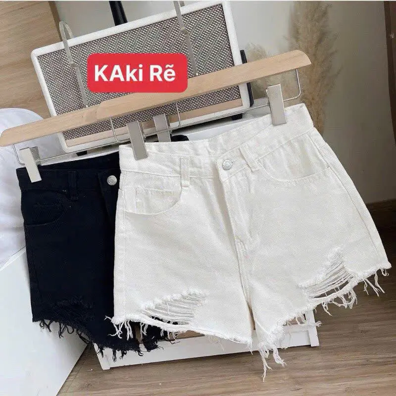 (Có bigsize) Quần short đùi jean kaki rách siêu đẹp, Quần short jean nữ vải denim rách