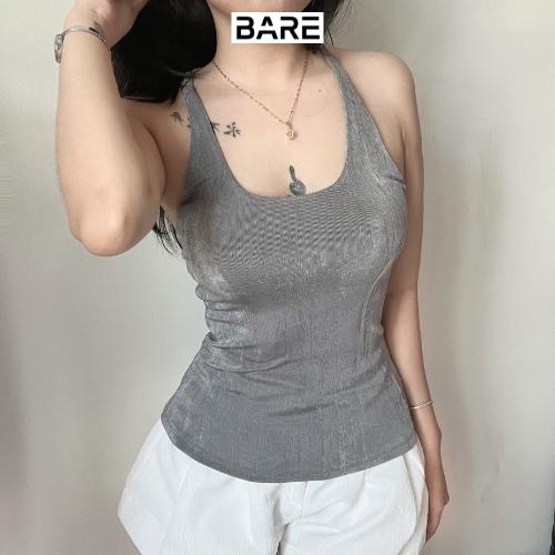 BARE.Y2K_Áo Cổ Yếm Cột Dây Có Lớp Lót Chất Dệt Nhũ Ánh Kim_A292 Nữ Women Top Thun Voi Cotton Jean Cổ Tròn Voan 1