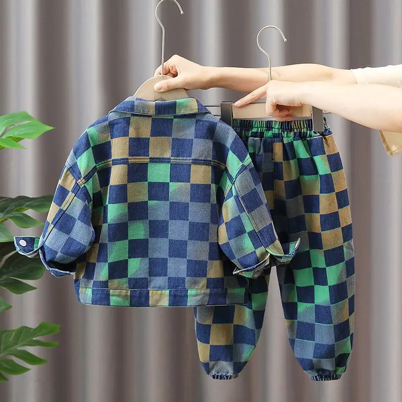 Quần Áo Mùa Thu Cho Bé Trai, Bộ Đồ Denim, Quần Áo Đẹp Trai Mới, Thích Hợp Cho Mùa Xuân Và Mùa Thu, Bộ Đồ Hai Mảnh Sọc Cho Trẻ Em 6