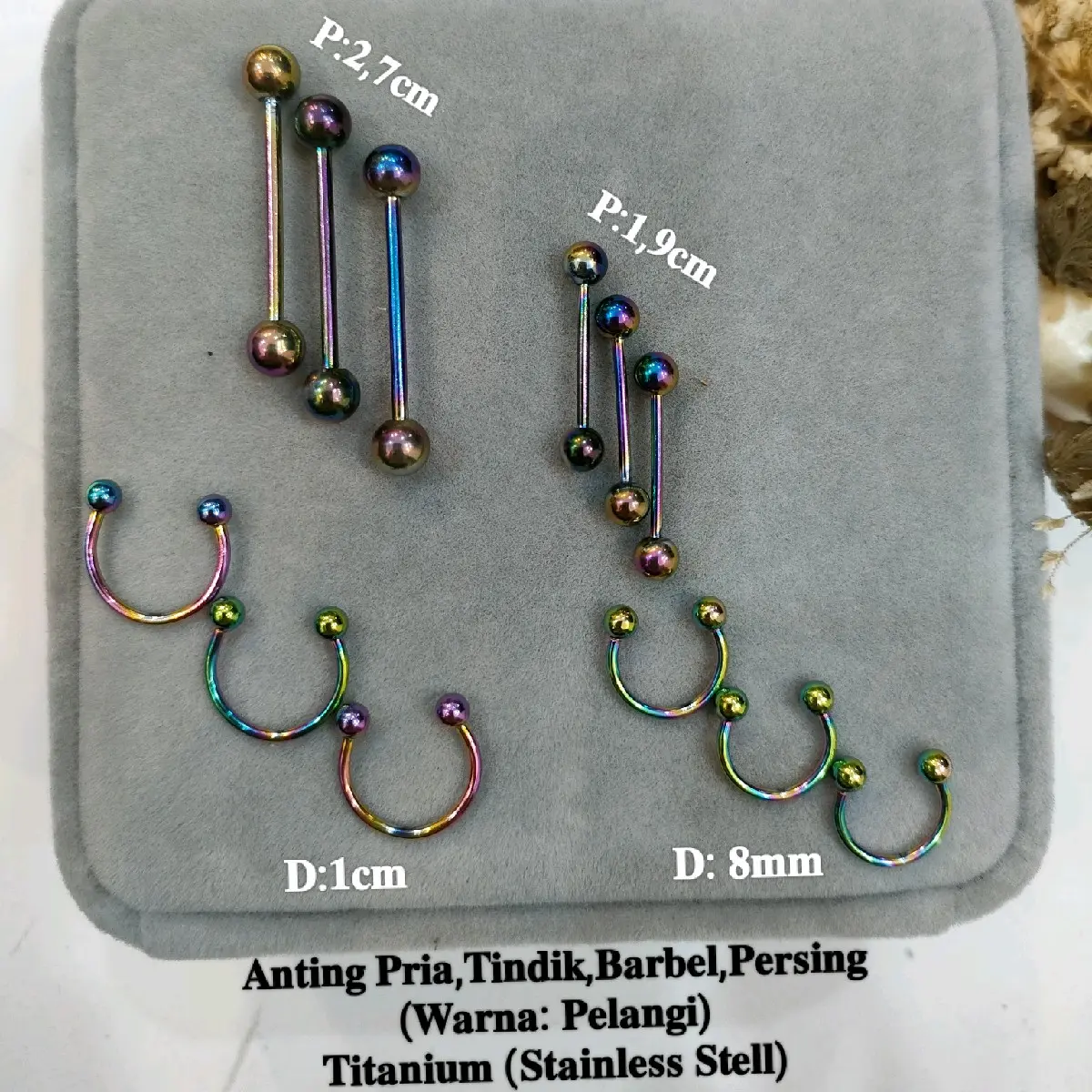 COD || Tindik Barbel Persing Stainless Stell Pelangi hitam silver anti karat