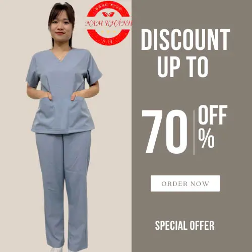 Bộ scrubs bác sĩ cổ tim - bộ blue đồng phục kỹ thuật viên, điều dưỡng, hộ lý, spa Chất Vải Lon Có Co Giãn 5