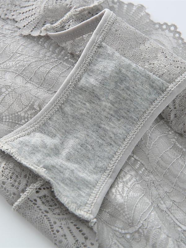 Women's 4pcs Scallop Trim Lace Panties, Solid Color Low Rise Comfort Knickers, Ladies Briefs, Women's Lingerie & Underwear 5