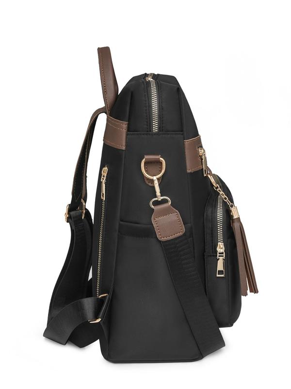 Women's Solid Color Nylon Backpack, Fashionable Large Capacity Lightweight Shoulder Bag, Casual Versatile Backpack for Women & Girls 3