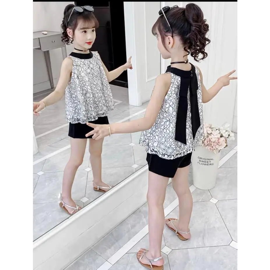 Quần áo trẻ em, bộ đồ đôi mẹ và bé gái từ 12-60kg vải ren lụa mềm mát