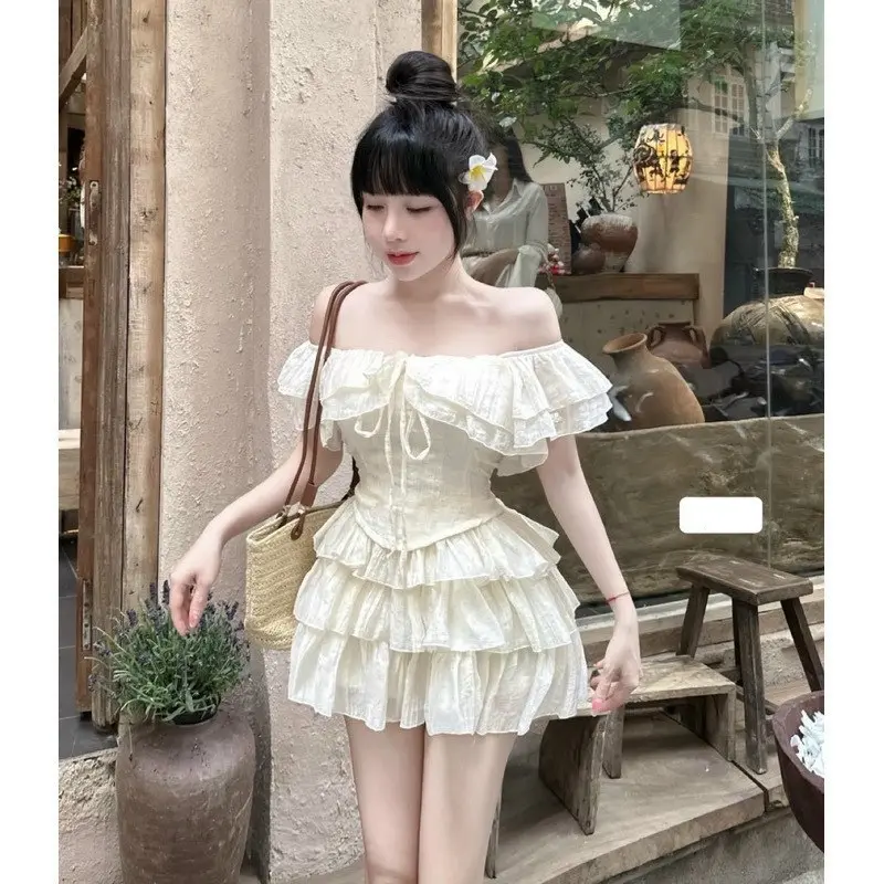 Set áo trễ vai chất tơ in hoa+ chân váy xòe có BIGSIZE 50-85kg L009