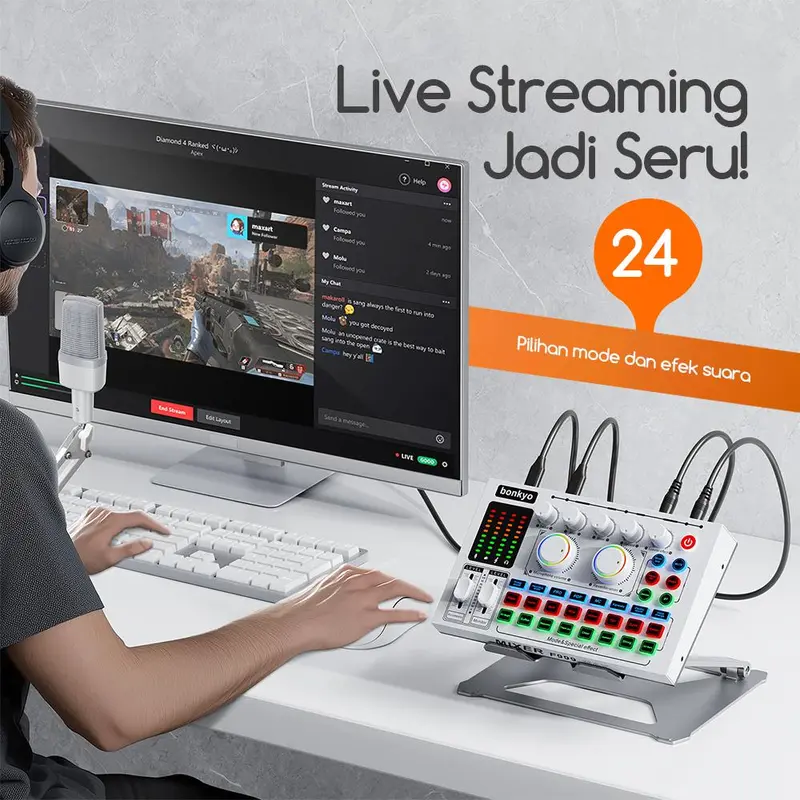 Bonkyo F999MAX sound card live broadcast equipment full set Bluetooth live sound card F999 soundcard audio live mixer for live broadcast karaoke 7